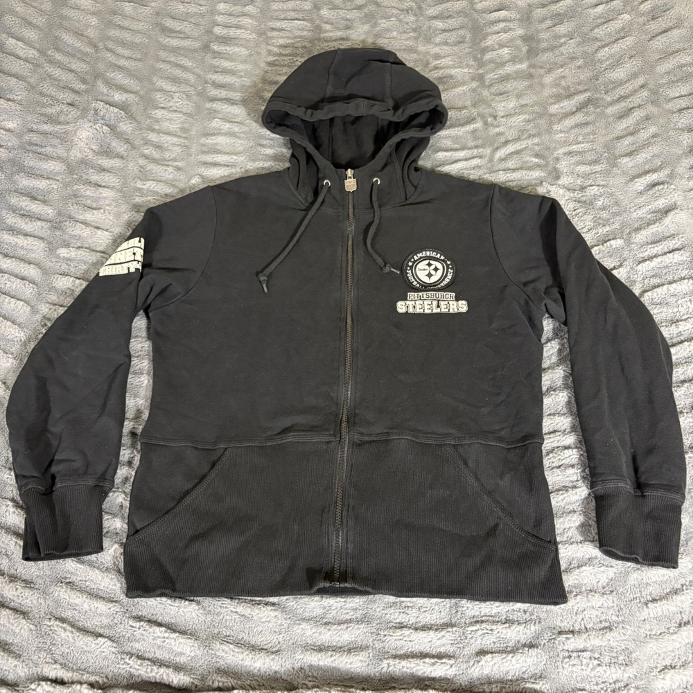 NFL Pro Line Pittsburgh Steelers Womens Black Full Zip Hoodie Sweatshirt Size M